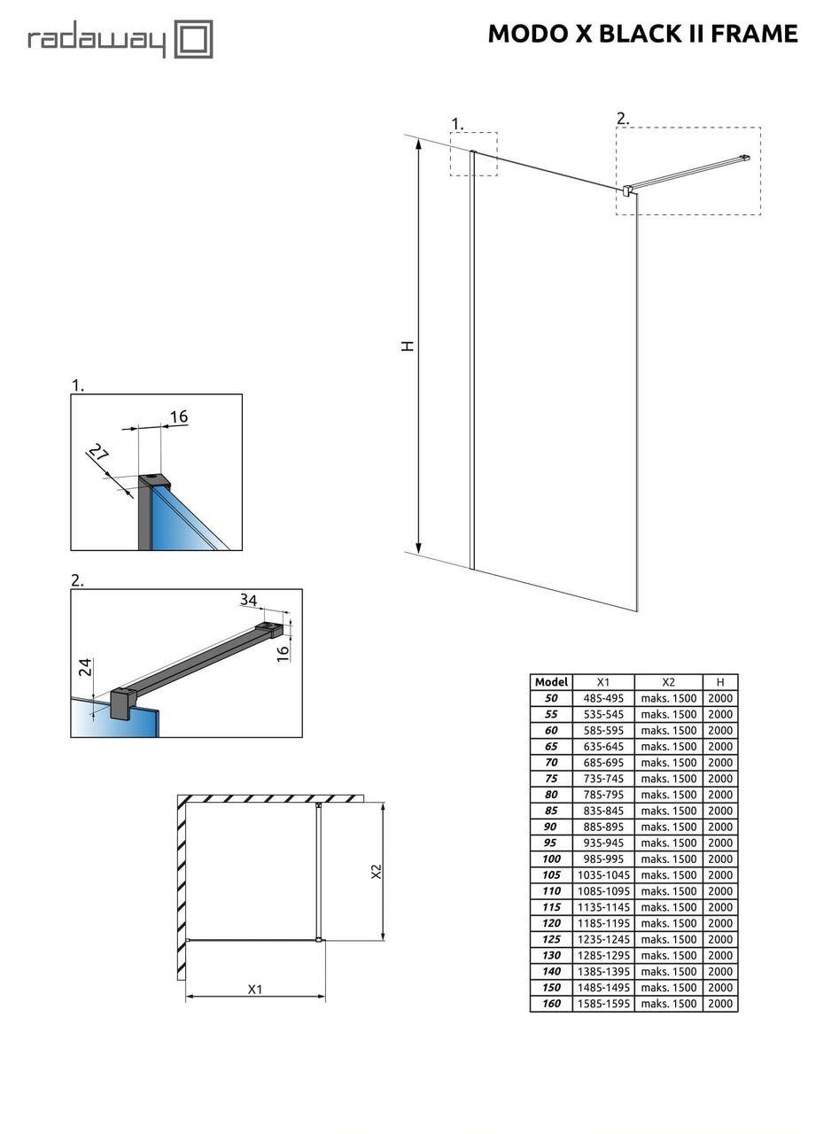Душова стінка Modo X Black II 150 Frame RADAWAY - Зображення 1922887-159ea.jpg