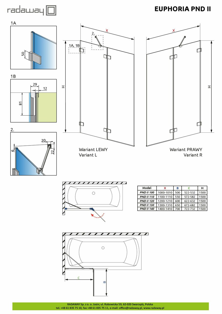 Шторка для ванни Euphoria PND II 120 R RADAWAY - Зображення 1922943-68c29.jpg