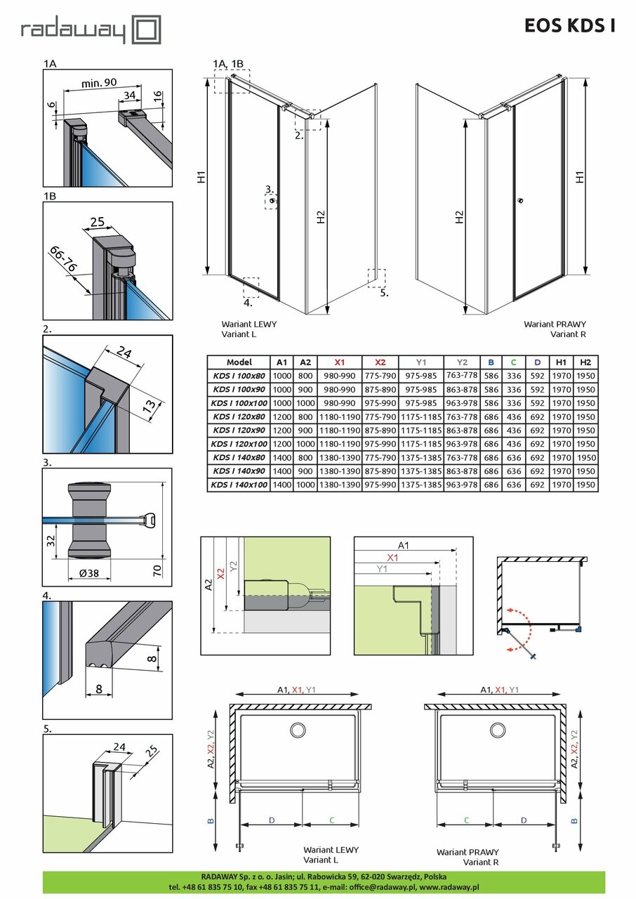 Душова кабіна Eos KDS I 140 Rx100 RADAWAY - Зображення 1923547-7efb3.jpg