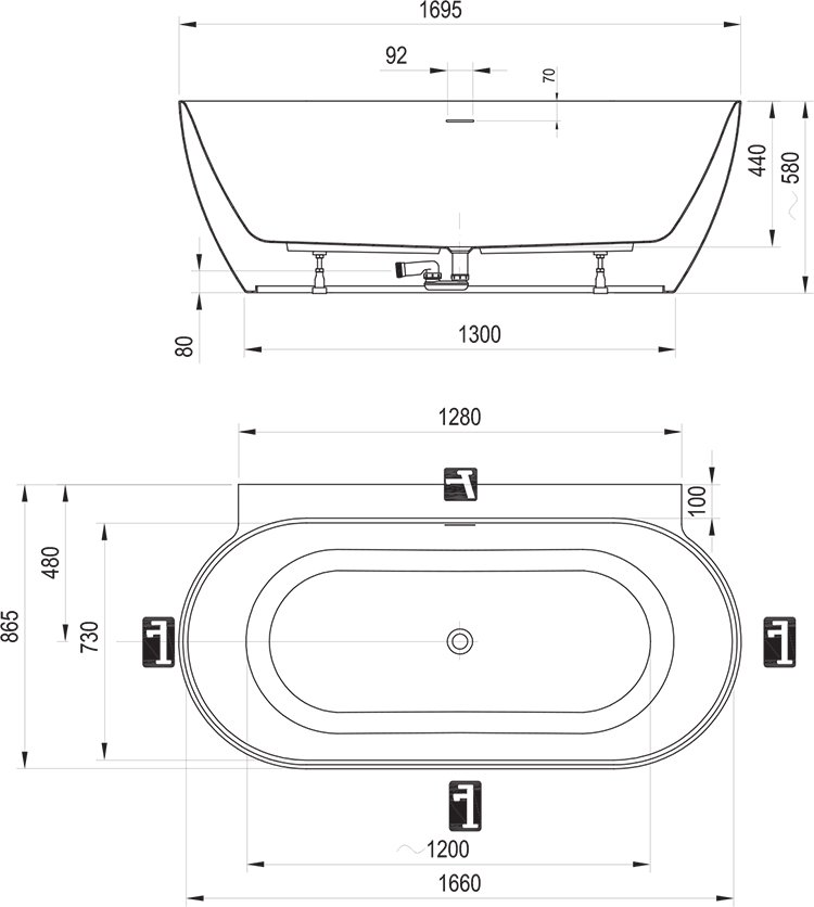 Ванна FREEDOM Wall II Tec 170x87 CC71B00000 RAVAK - Зображення 192376154-8374d.jpg