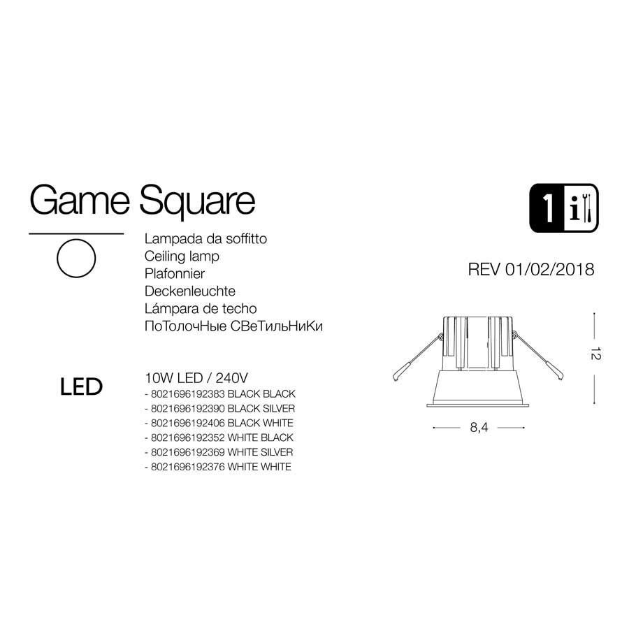 Точковий світильник GAME SQUARE BK WH (192406), IDEAL LUX - Зображення 192406-1.jpg