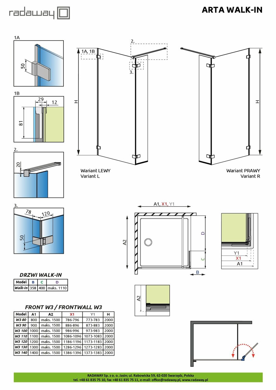 Душова стінка Arta Walk-In W3 120 RADAWAY - Зображення 1927196-55401.jpg