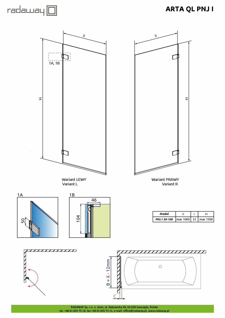 Шторка для ванни  Arta QL PNJ I 30-100 L RADAWAY - Зображення 1927425-c79b4.jpg