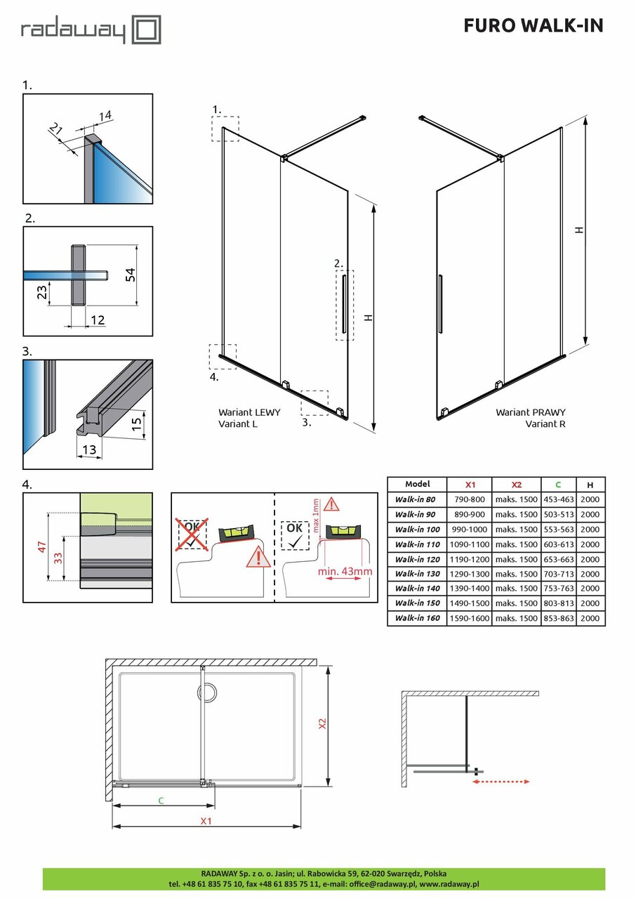 Душові двері Furo Gold Walk-in 438 R RADAWAY - Зображення 1927842-4919a.jpg