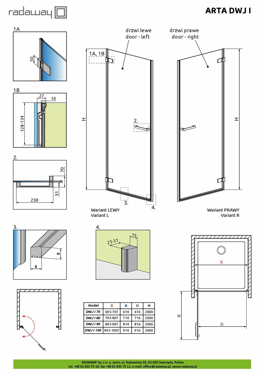 Душові двері Arta DWJ I 70 L RADAWAY - Зображення 1927892-b06b9.jpg