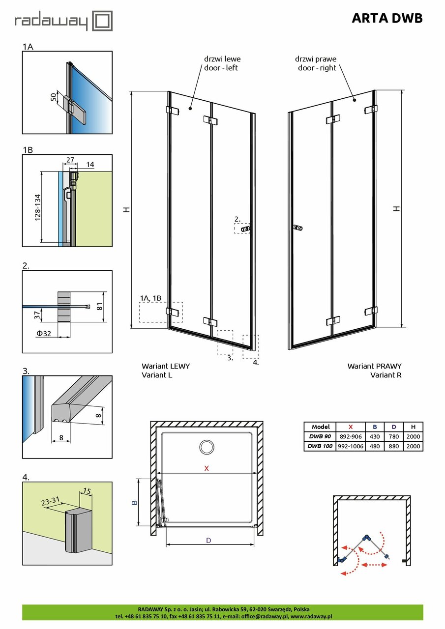 Душові двері Arta DWB 100 L RADAWAY - Зображення 1927899-c9560.jpg