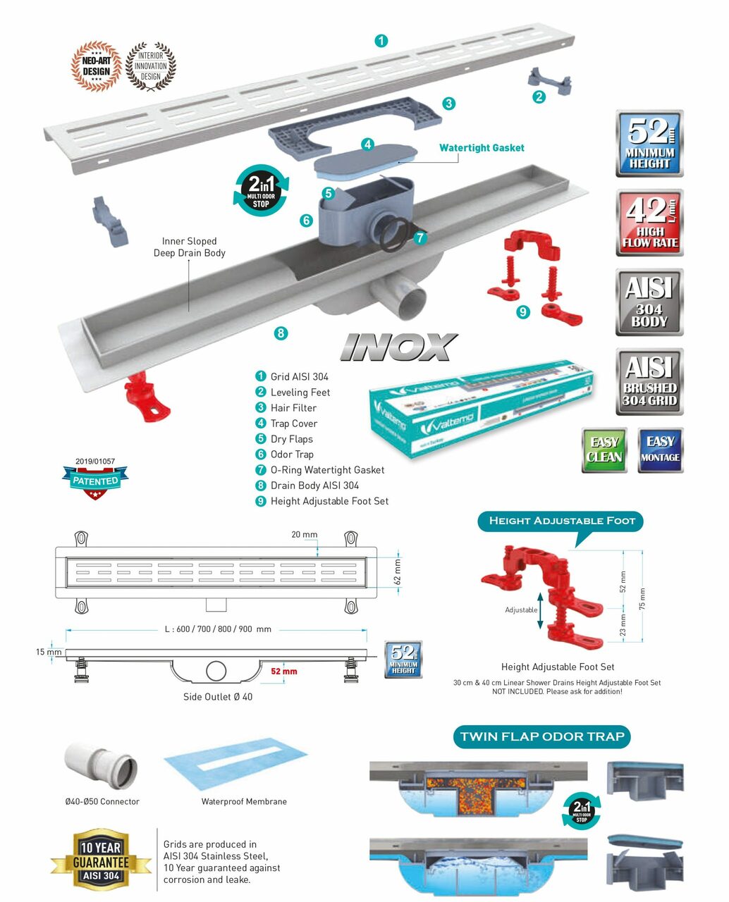 Душовий канал 80 см Aqualine Base VLD-600330-ST Valtemo - Зображення 1928858-fea75.jpg