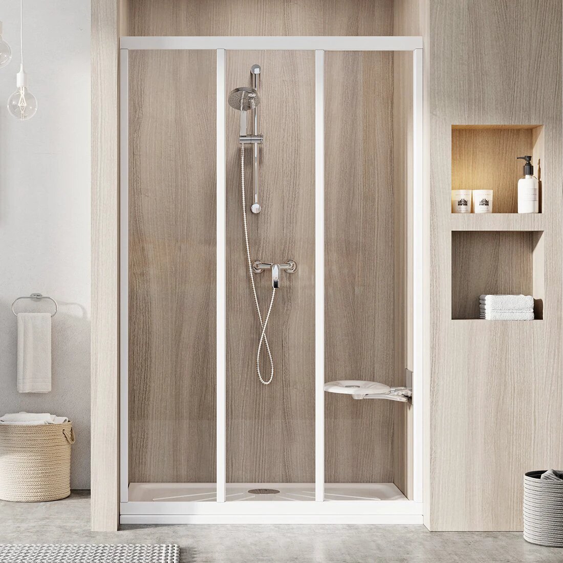 Душові двері трьохелементні ASDP3-110 1980 Transparent White RAVAK - Зображення