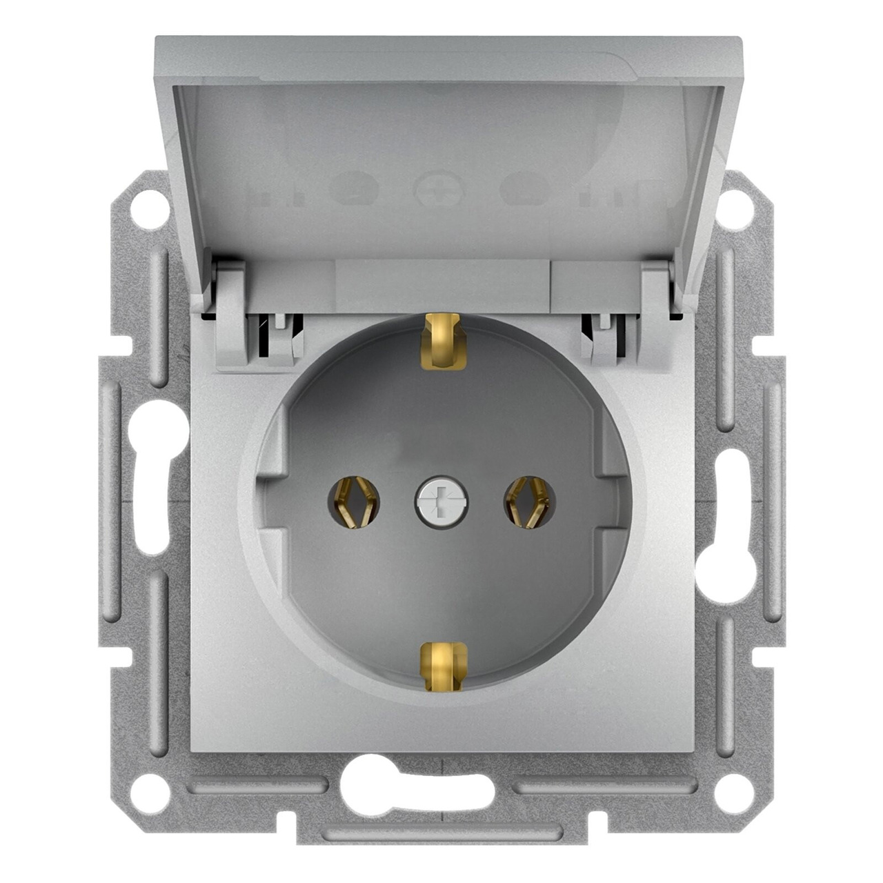 Розетка з заземленням, з кришкою Алюміній ASFORA (EPH3100161), Schneider Electric - Зображення