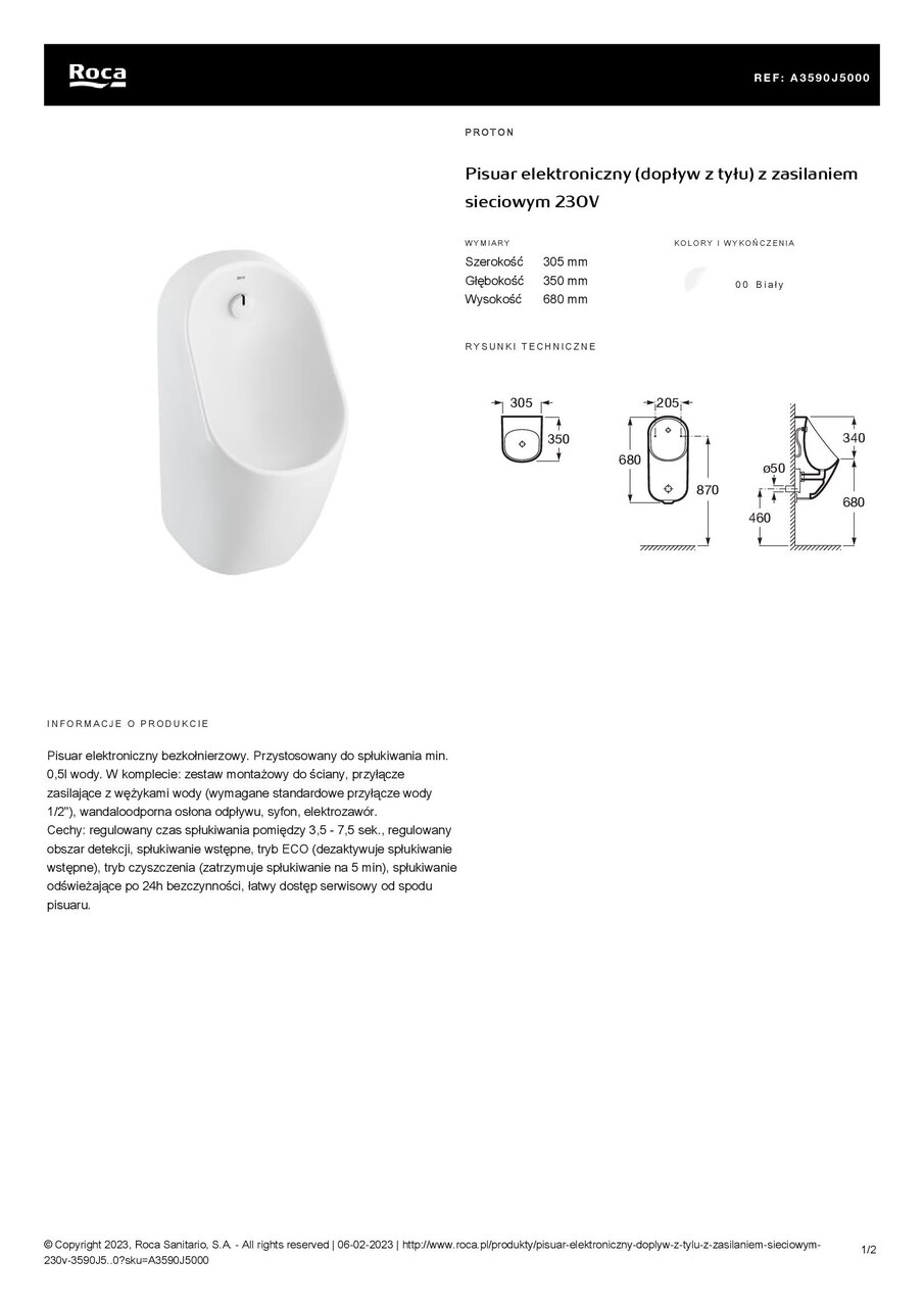 Пісуар електронний Proton A3590J5000 Roca - Зображення 1930140-6ba29.jpg