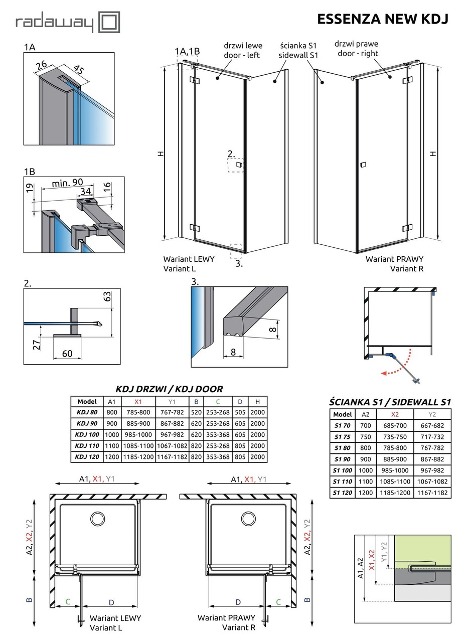 Душові двері Essenza New Black KDJ 110 ліві, RADAWAY - Зображення 1930669-70d08.jpg
