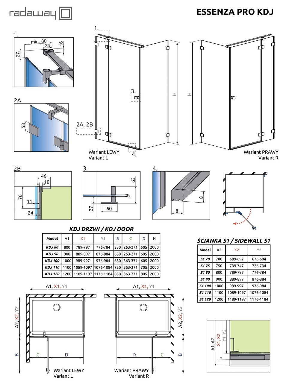 Душові двері Essenza Pro Black KDJ 100 ліві, RADAWAY - Зображення 1930709-b3469.jpg