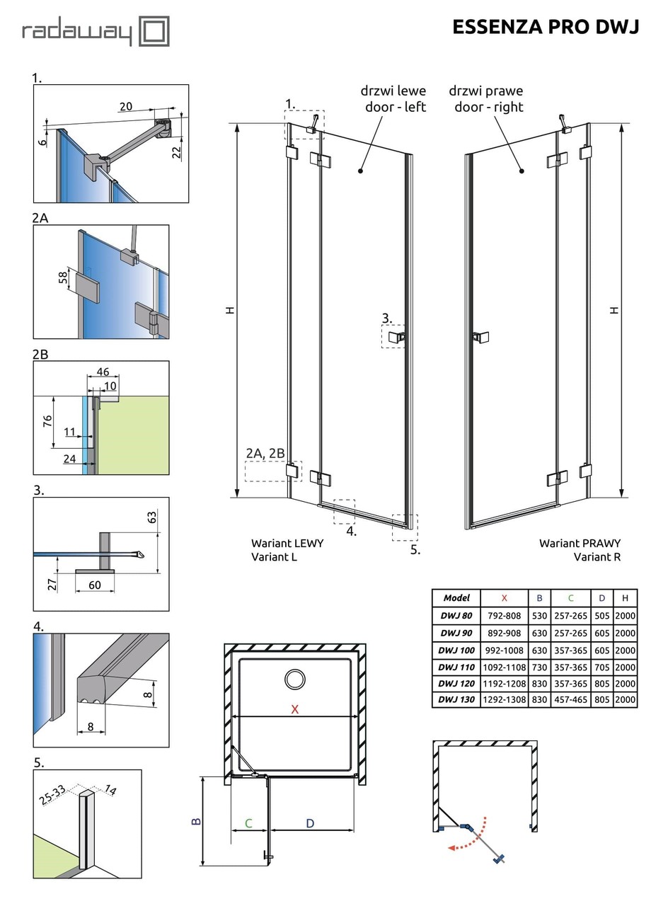 Душові двері Essenza Pro Gold DWJ 120 ліві, RADAWAY - Зображення 1930757-8178c.jpg