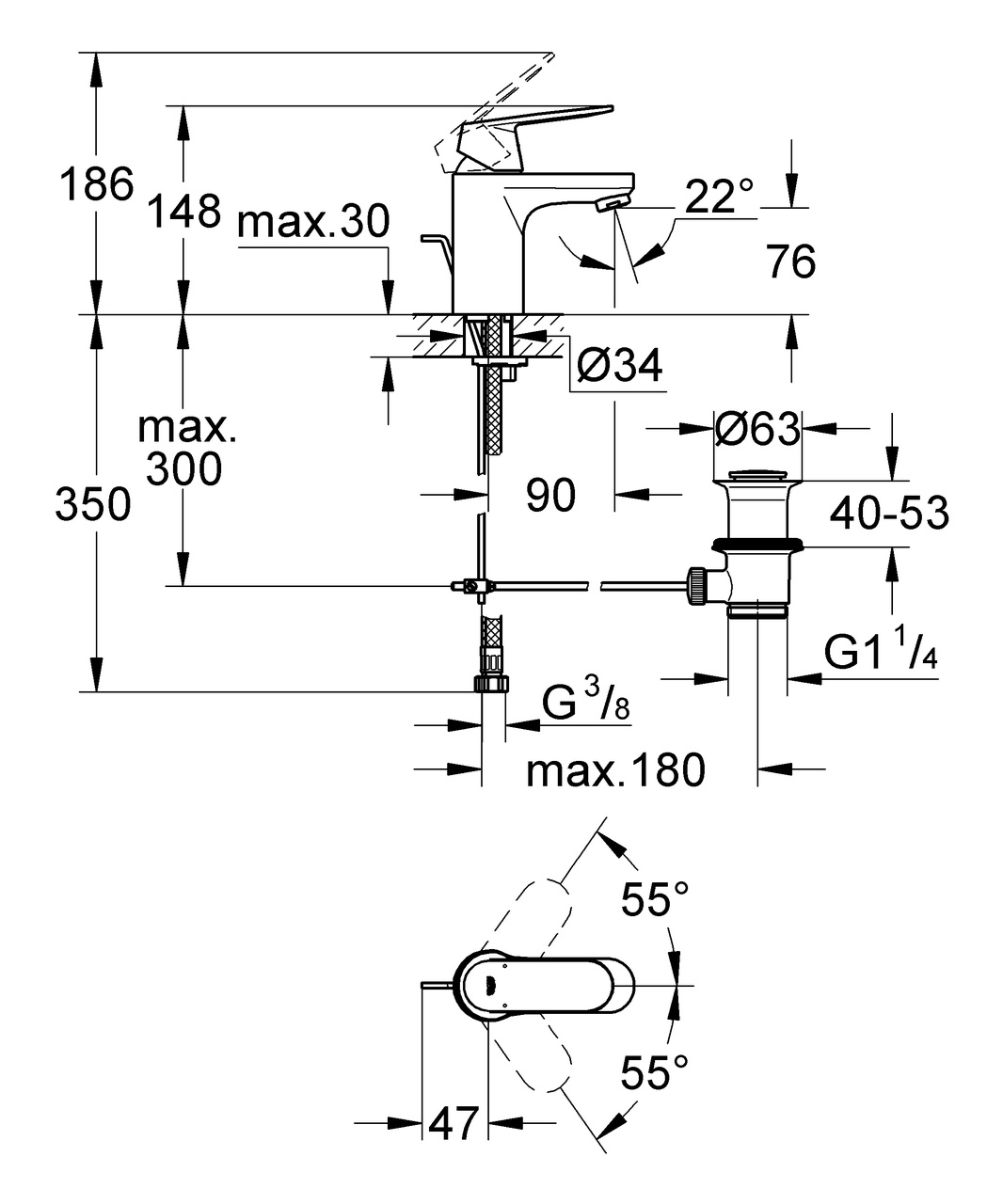 Змішувач для умивальника S-Size Eurosmart Cosmopolitan 3282500E Grohe - Зображення 1932547-52190.jpg