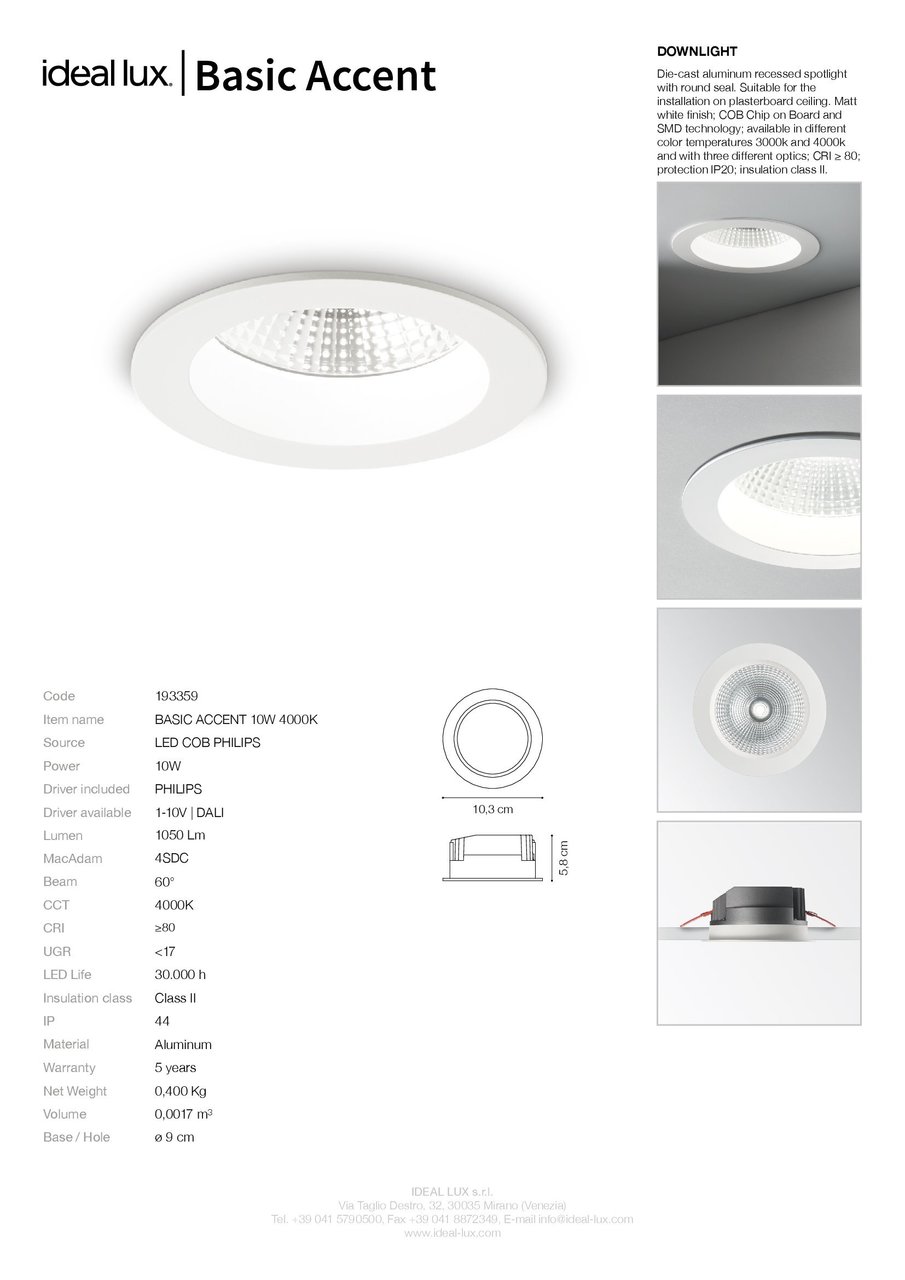 Точковий світильник BASIC ACCENT 10W 4000K (193359), IDEAL LUX - Зображення 193359_SC.jpg