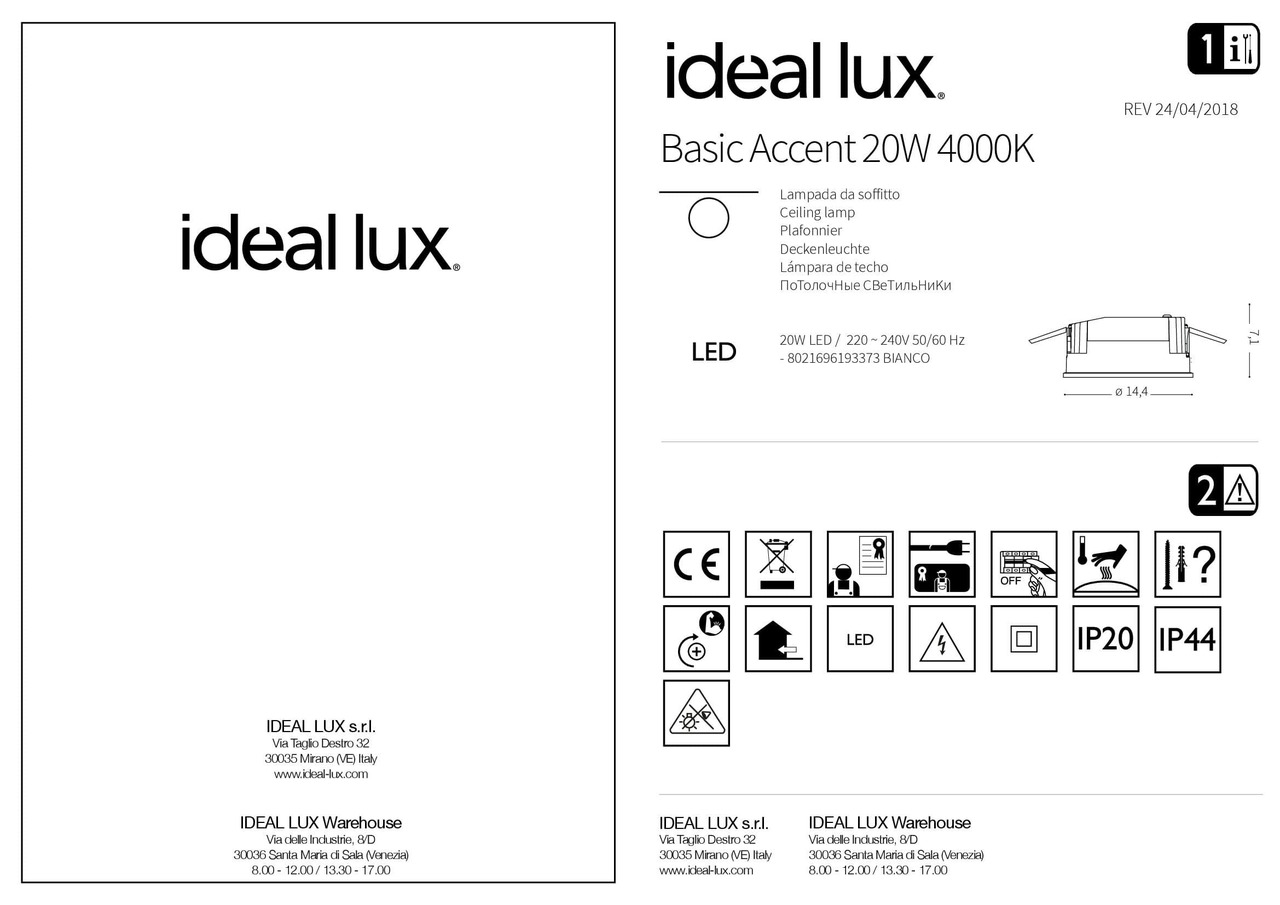 Точковий світильник BASIC ACCENT 20W 4000K (193373), IDEAL LUX - Зображення 193373_IS.jpg