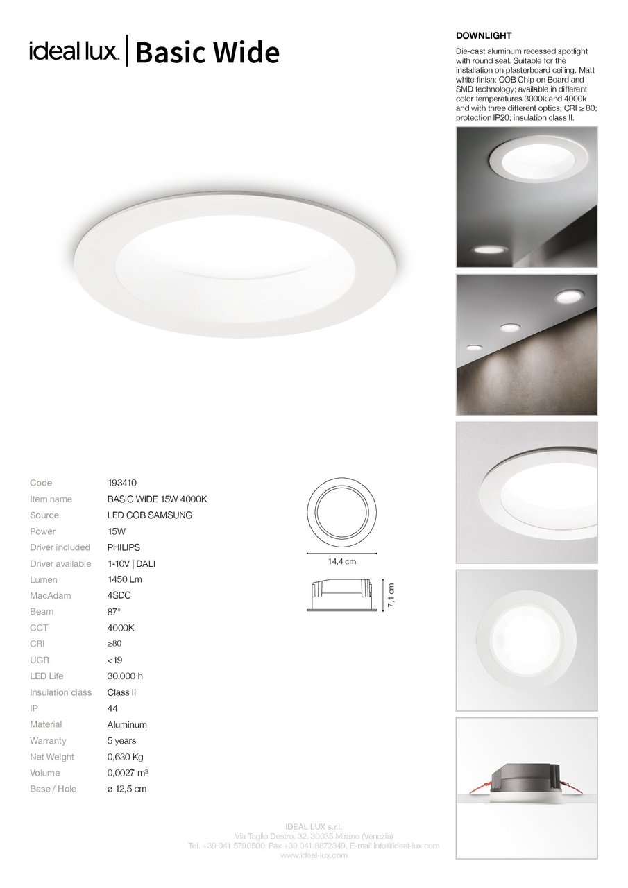 Точковий світильник BASIC WIDE 15W 4000K (193410), IDEAL LUX - Зображення 193410_SC.jpg