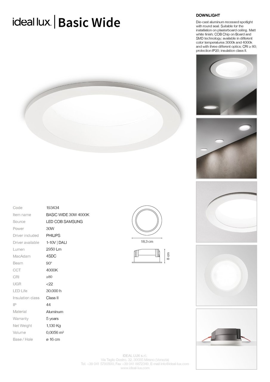 Точковий світильник BASIC WIDE 30W 4000K (193434), IDEAL LUX - Зображення 193434_S.jpg