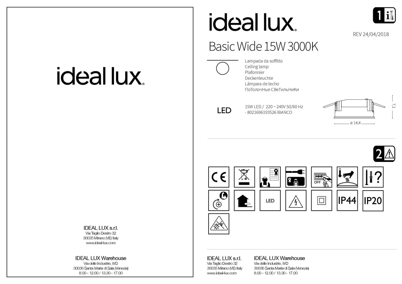 Точковий світильник BASIC WIDE 15W 3000K (193526), IDEAL LUX - Зображення 193526_IS.jpg