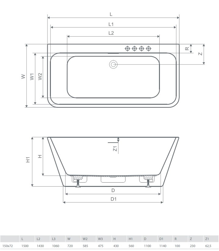 Ванна прямоугольная Gloria 150x72 RADAWAY - Зображення 193771103-8d281.jpg