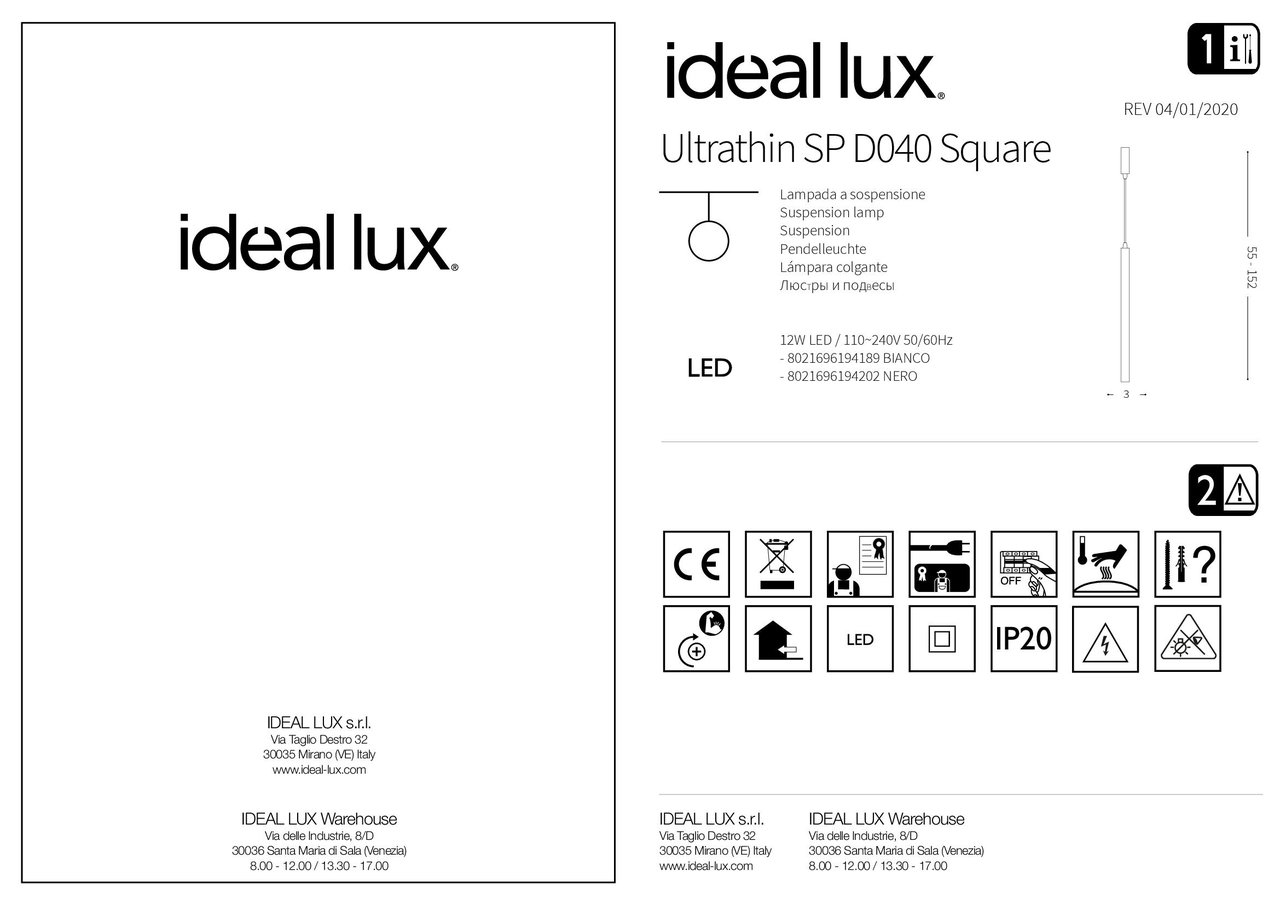 Люстра ULTRATHIN D040 SQUARE NERO (194202), IDEAL LUX - Зображення 194189_IS.jpg