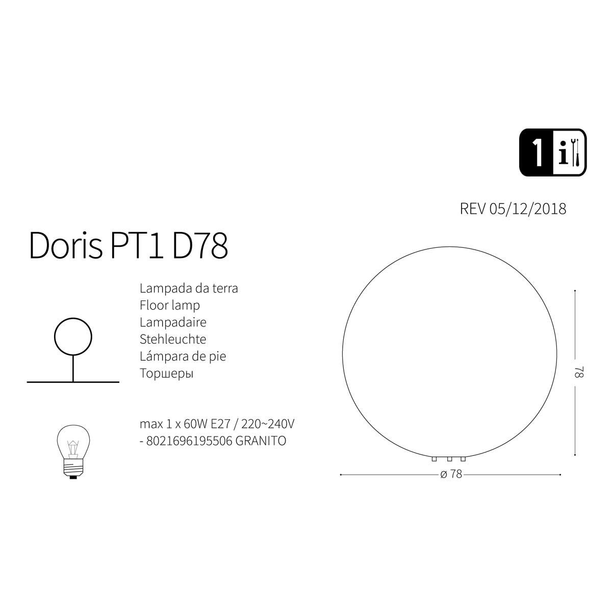 Світильник вуличний DORIS PT1 D78 (195506), IDEAL LUX - Зображення 195506-1.jpg