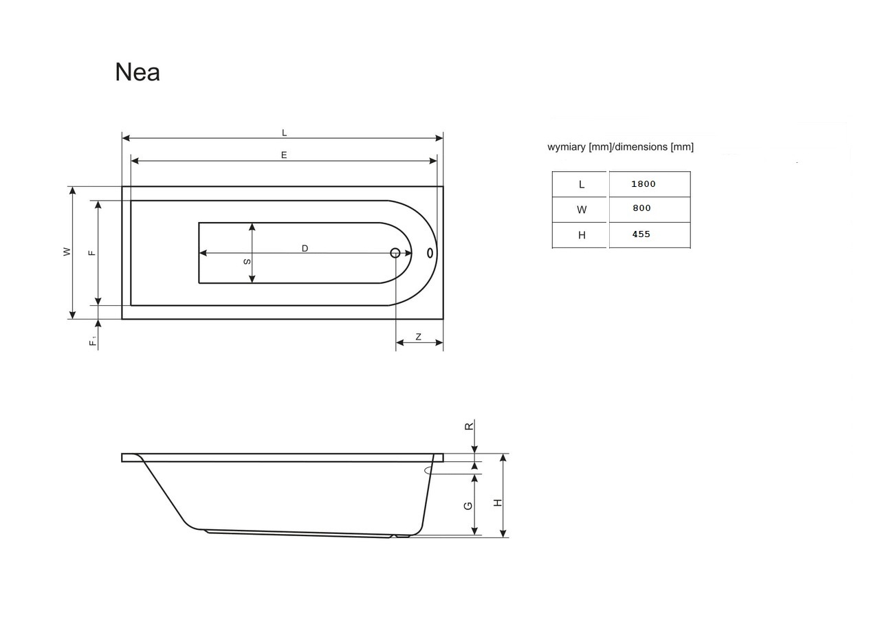 Ванна прямокутна з сифоном HC31M-S1 NEA 180x80 RADAWAY - Зображення 1968844-8c77b.jpg