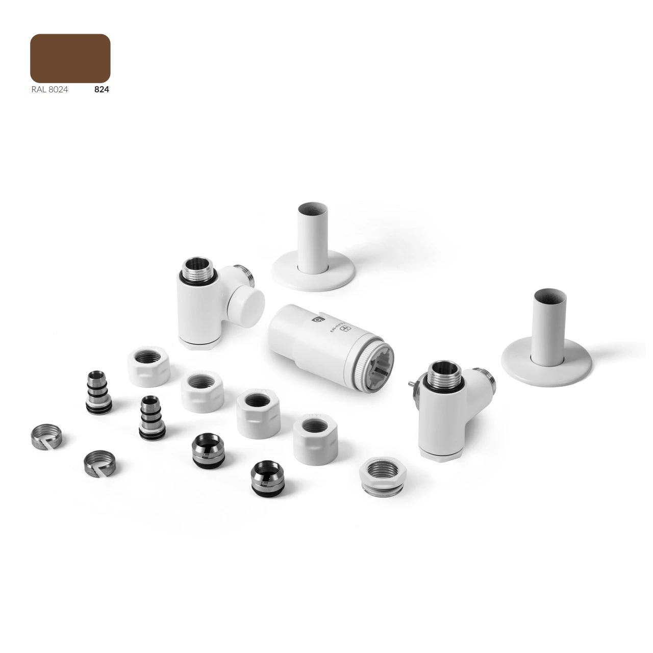 Комплект вентилей трехосевой термостатический правый Integra All in One Ral 8025 Terma - Зображення