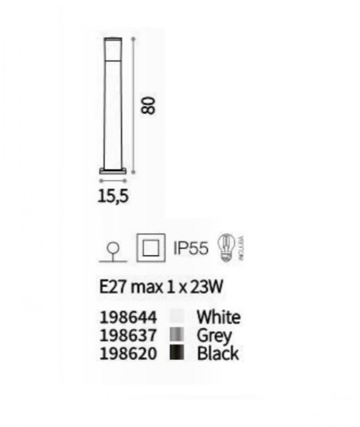 Світильник вуличний AMELIA PT1 GRIGIO (198637), IDEAL LUX - Зображення 198620-.jpg