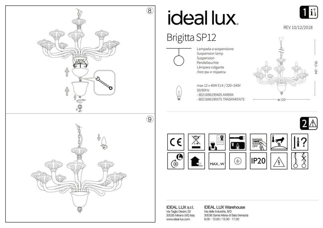 Люстра BRIGITTA SP12 TRASPARENTE (199375), IDEAL LUX - Зображення 199375__.jpg