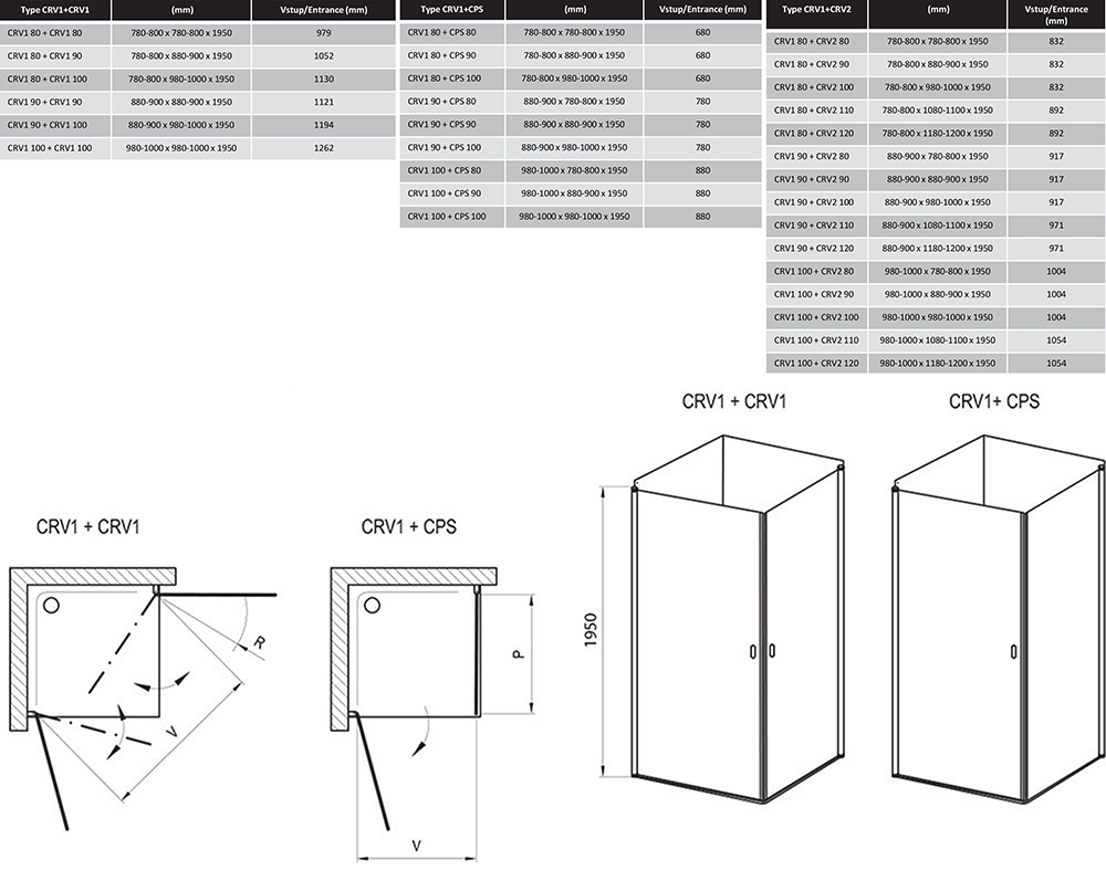 Душова кабіна (половина) прямокутна CRV1-100 Transparent, (1QVA0101Z1) RAVAK - Зображення 1QV40101Z1-2.jpg