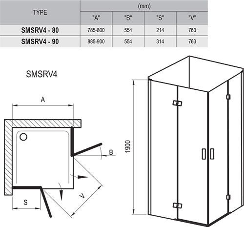 Душова кабіна SMARTLINE SMSRV4-80 Transparent, RAVAK - Зображення 1SV44A00Z1-2.jpg