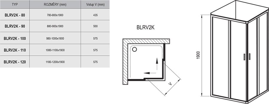 Душові двері двоелементні BLIX BLRV2K-80 Transparent, (1XV40100Z1) RAVAK - Зображення 1XV40100Z1-3.jpg