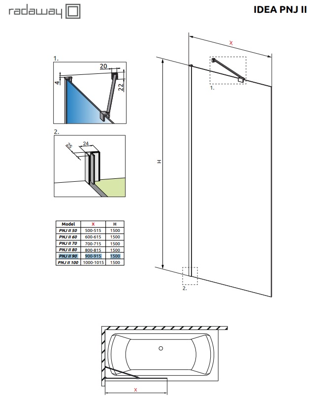 Шторка для ванни Idea Brushed Gold PNJ II 90 RADAWAY - Зображення 204397241-3373e.jpg