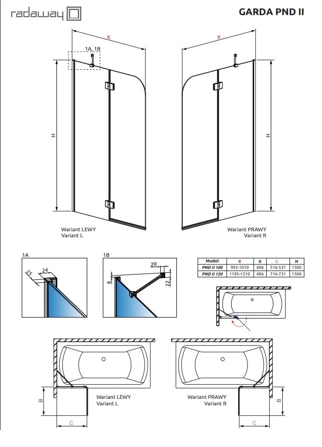 Шторка для ванни Garda Chrome PND II R 120x150 RADAWAY - Зображення 205292143-43c08.jpg