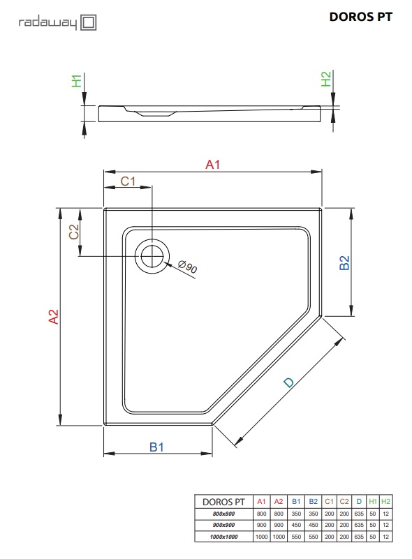 Душовий піддон Doros PT 90x90 Stone Cashmere RADAWAY - Зображення 205292145-70fa3.jpg