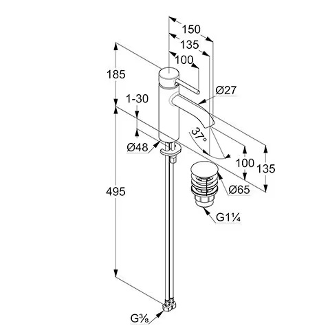 Смеситель для умывальника 100 DN 15 Bozz 38288N576 Kludi - Зображення 205292980-5e4bc.jpg