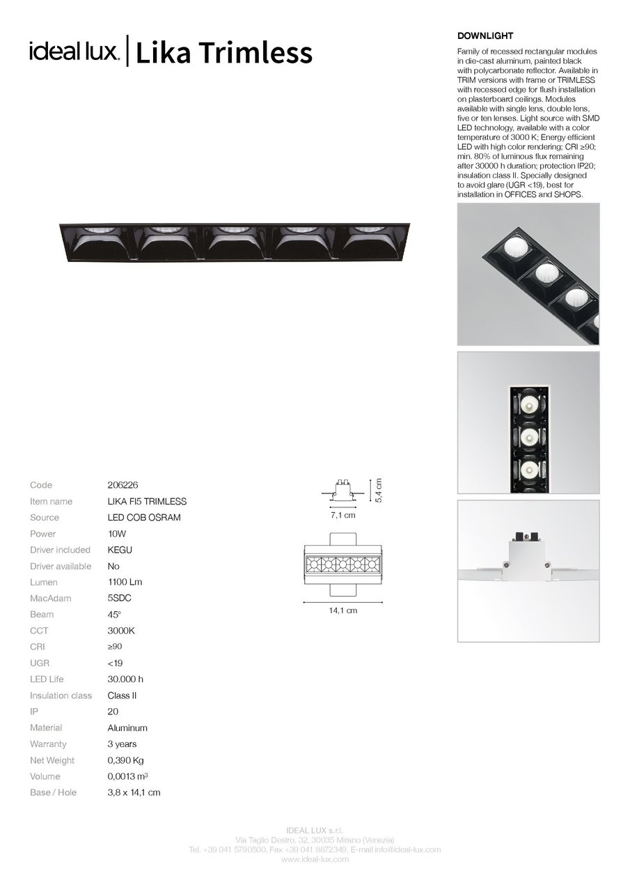 Точковий світильник LIKA 10W TRIMLESS (206226), IDEAL LUX - Зображення 206226_S.jpg