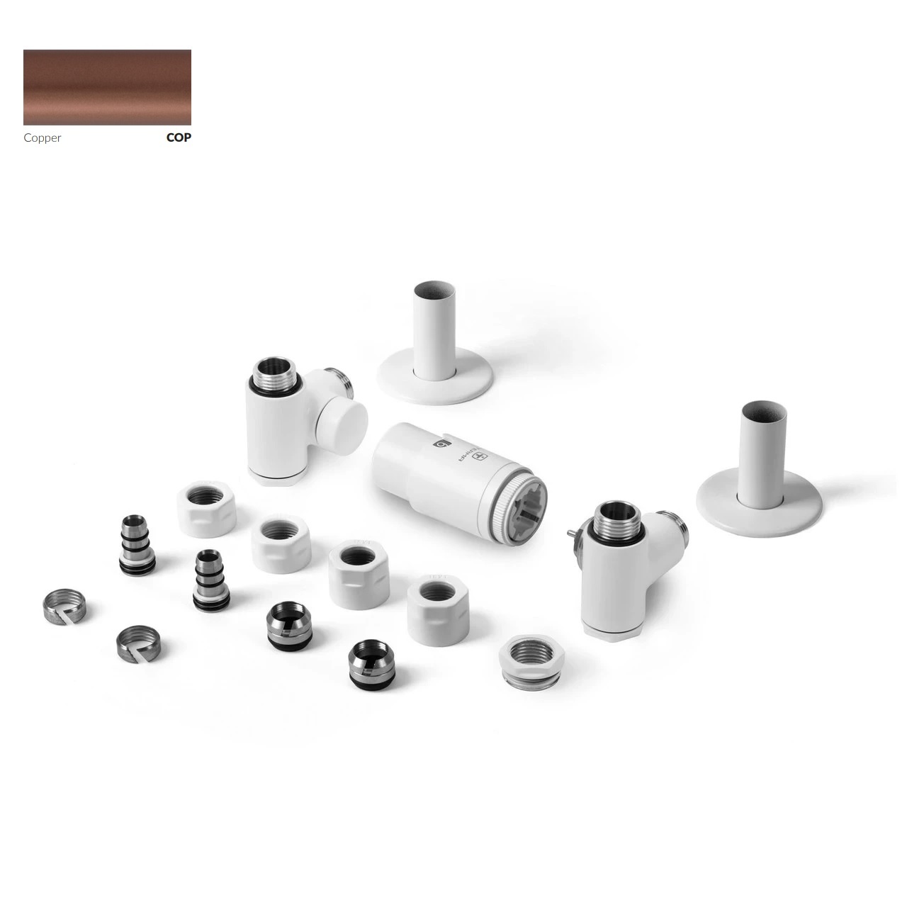 Набір вентилів трьохосьовий термостатичний правий Integra All in One Copper Terma - Зображення