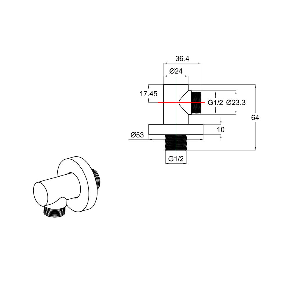 Подключение душевого шланга медь брашированная 04085BRG EMPORIA - Зображення 207145020-c9ef5.png