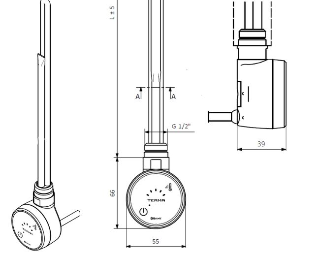 ТЕН прихованого монтажу MOA BLUE 300W Silver matt Terma - Зображення 207313049-0fc62.jpg