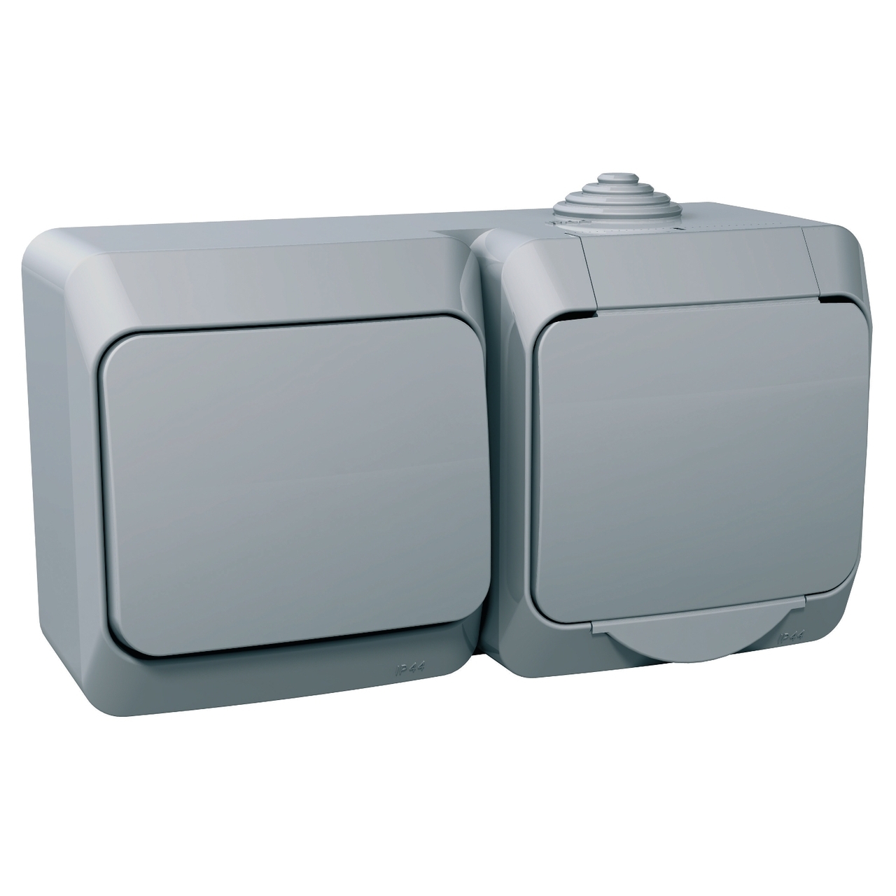 Розетка з заземленням + вимикач IP44 Сірий CEDAR (WDE000600), Schneider Electric - Зображення 2076329-a674d.jpg