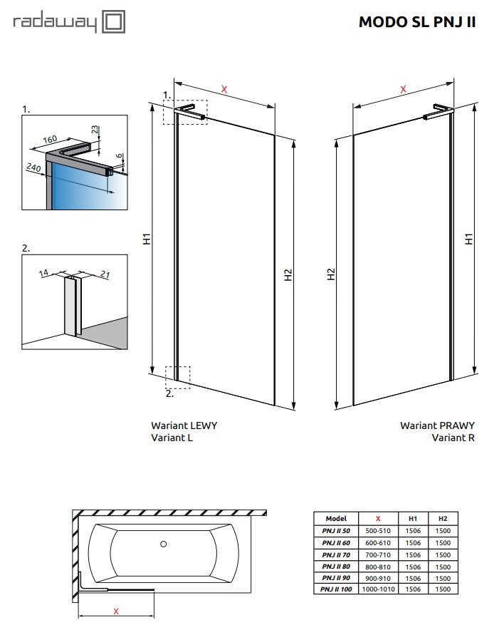 Шторка для ванни Modo SL Chromе PNJ II 70 R RADAWAY - Зображення 207836528-8cc85.jpg