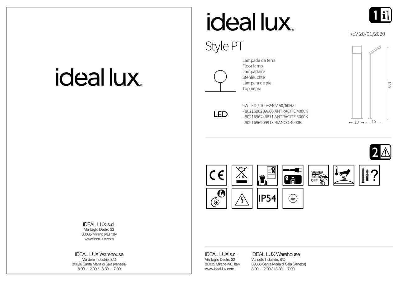 Світильник вуличний STYLE PT ANTRACITE 3000K (246871), IDEAL LUX - Зображення 209906_IST.jpg