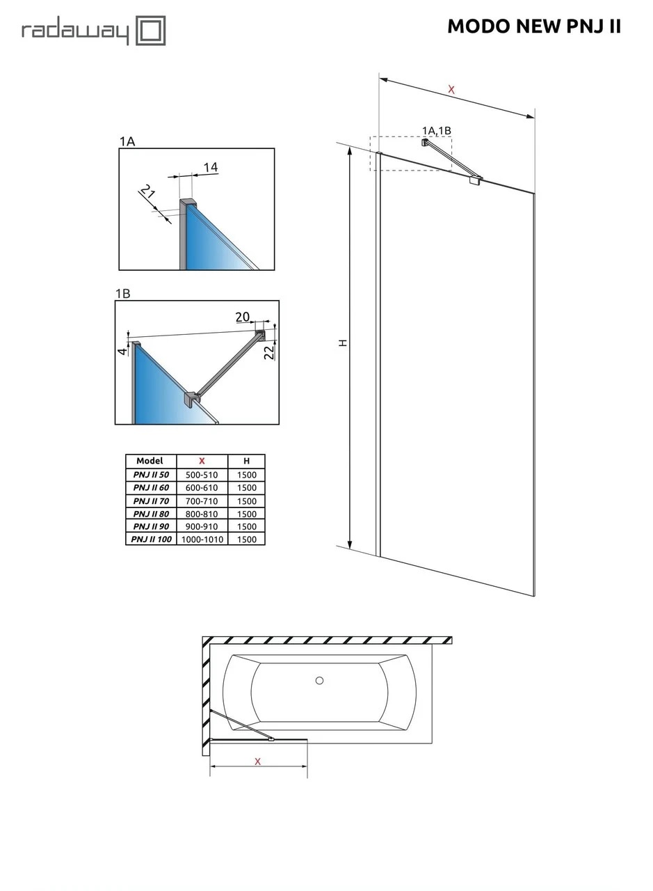 Шторка для ванни Modo New White PNJ II 70 RADAWAY - Зображення 211615902-2ec99.jpg