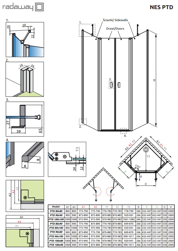 Комплект бокових стінок Nes 6 Brushed GunMetal PTD 90 RADAWAY - Зображення 211616027-714aa.jpg