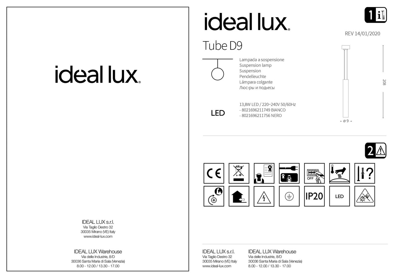 Люстра TUBE D9 BIANCO (211749), IDEAL LUX - Зображення 211749_IS.jpg