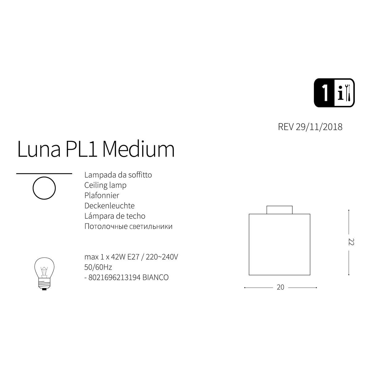 Світильник вуличний LUNA PL1 MEDIUM (213194), IDEAL LUX - Зображення 213194-1.jpg
