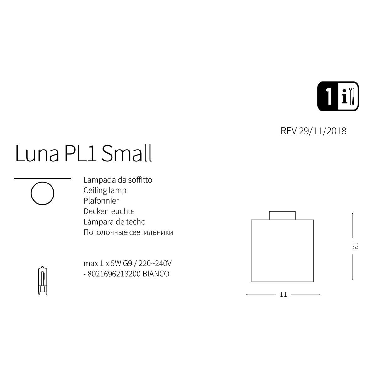 Світильник вуличний LUNA PL1 SMAL (213200), IDEAL LUX - Зображення 213200-1.jpg