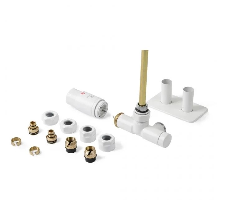 Комплект вентилей интегрированный термостатический левый белый мат Unico All in One Terma - Зображення